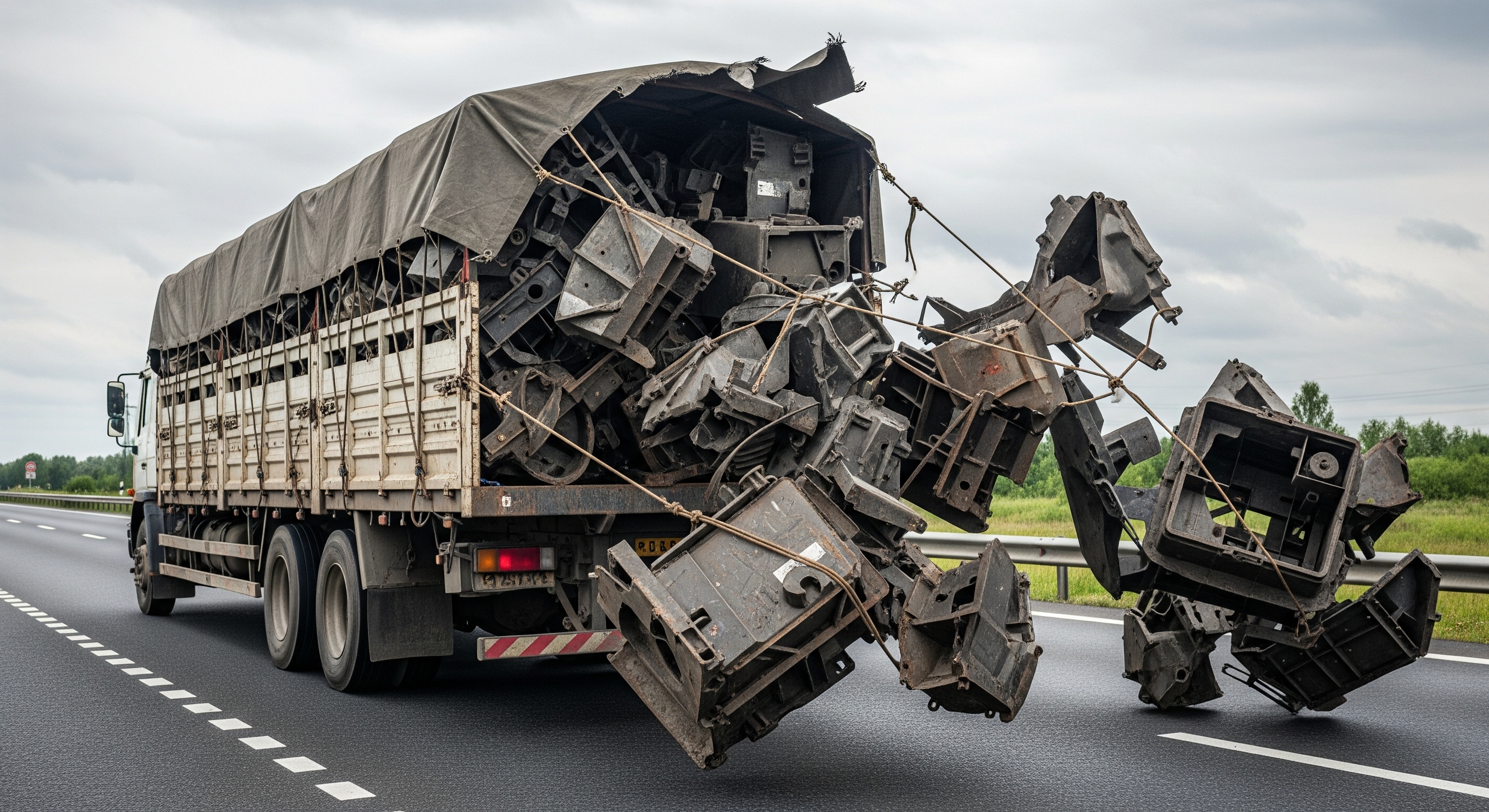 Symbolbild: Nahaufnahme von Spanngurten, die Ladung auf einer Fahrzeug-Ladefläche sichern.